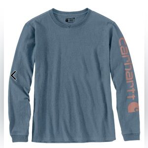 NWT Carhartt Logo Long Sleeve Graphic Gray Blue Heavyweight T-Shirt - Medium